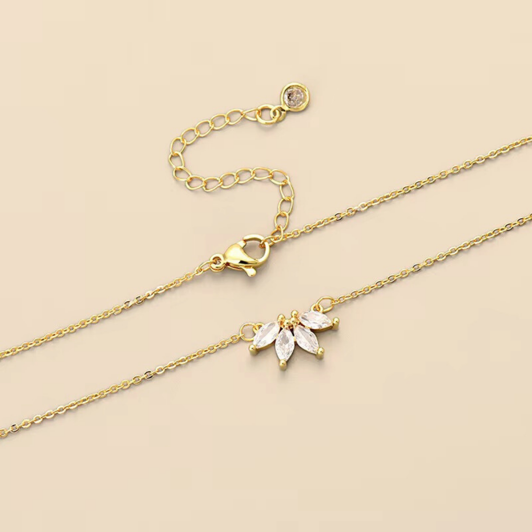 18kt Gold Plated Demi Fine White Zircon Crown Pendant Necklace, Dede
