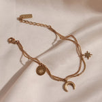 Load image into Gallery viewer, 18Kt Gold Plated moon and stars charmed double layered necklace
