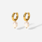 Load image into Gallery viewer, 18kt Gold Plated Stainless Steel Freshwater Pearl Drop Earrings, Mukta - Inaya Accessories