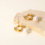Load image into Gallery viewer, 18kt Gold Plated Stainless Steel Freshwater Pearl Drop Earrings, Mukta - Inaya Accessories