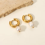 Load image into Gallery viewer, 18Kt Gold Plated Hoop Earrings with dangling pearl