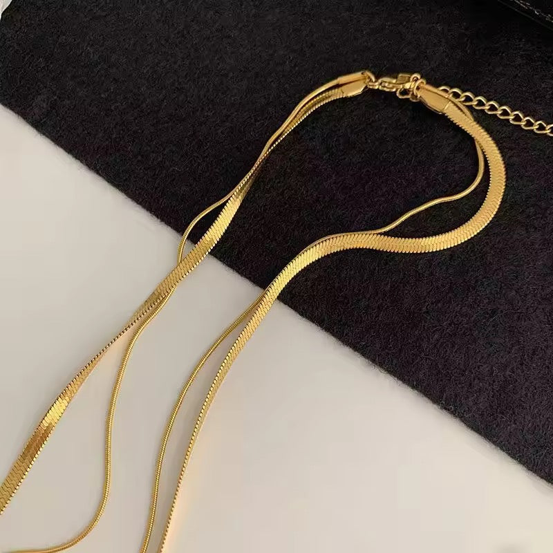 18 KT gold plated Herringbone and Rope Necklace, Sabya