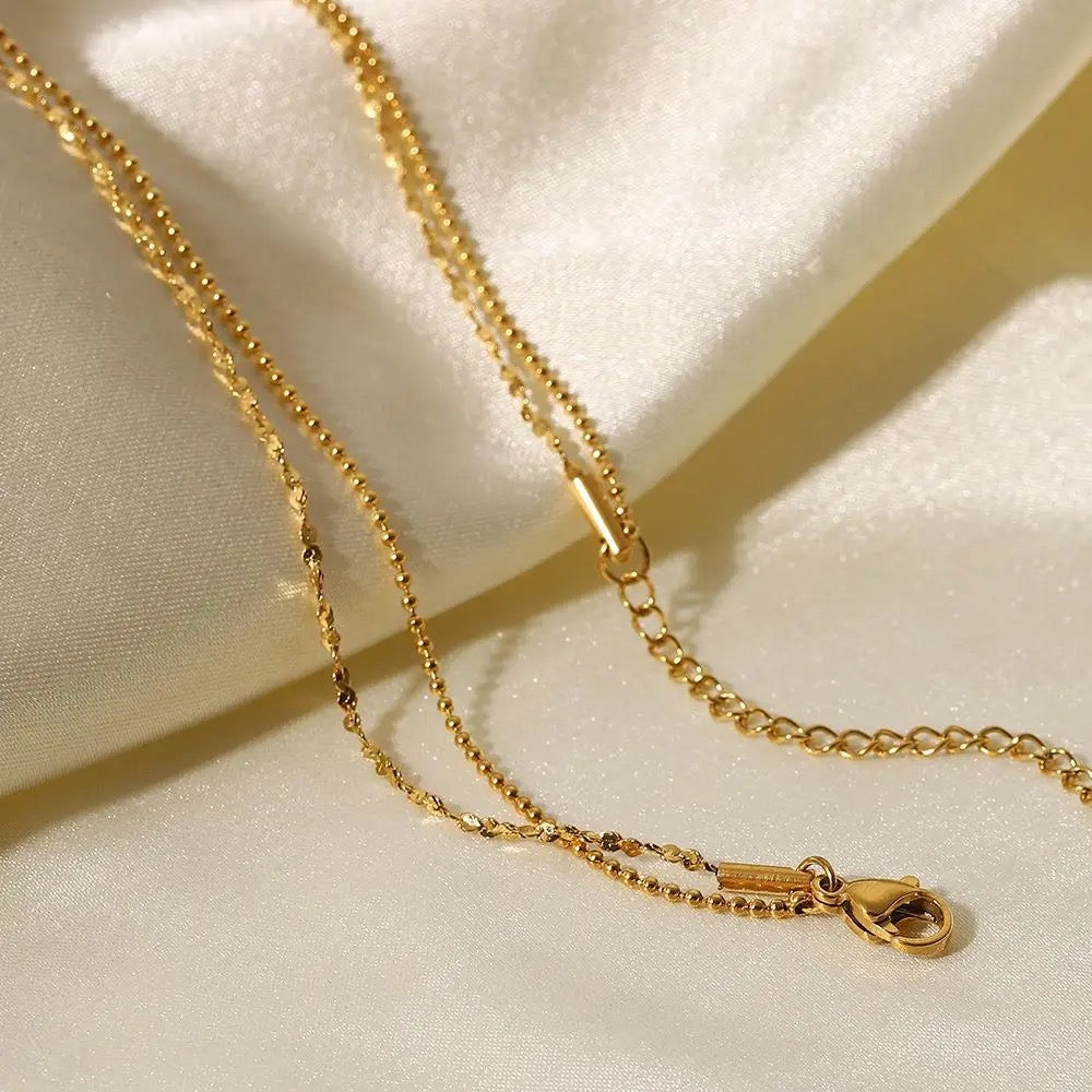 18kt Gold Plated Double Layered Beaded Diamond Necklace, Mia - Inaya Accessories
