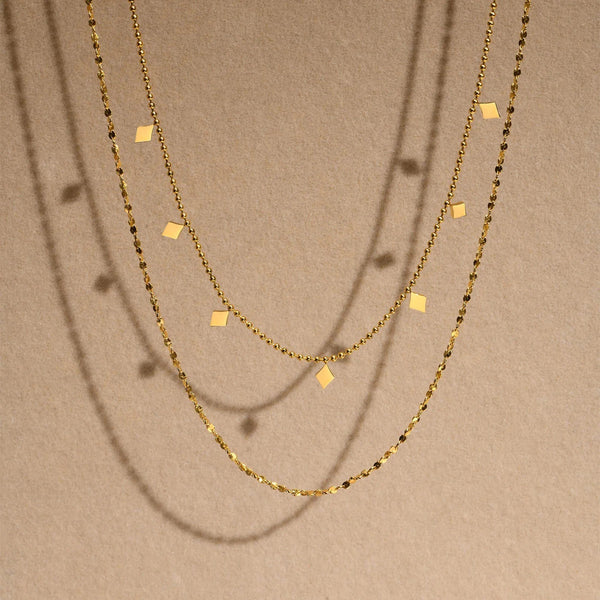 18Kt Gold Plated diaomond beaded double layered necklace