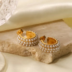 Load image into Gallery viewer, 18kt Gold Plated Three Layer Pearl Hoop earrings, Margaret