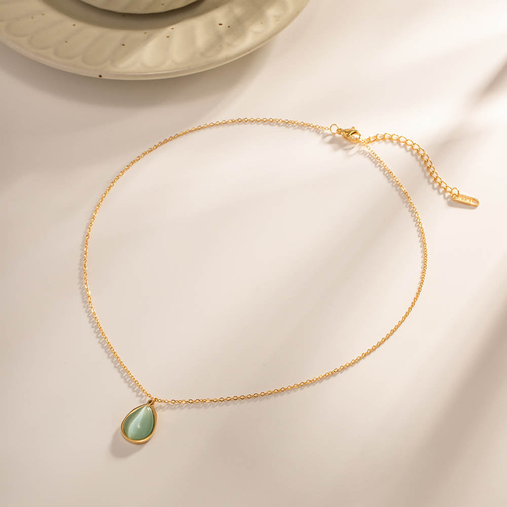 18kt Gold Plated Waterdrop Green Necklace, Kirron Kher