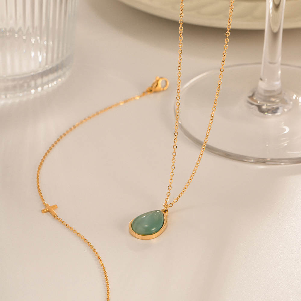 18kt Gold Plated Waterdrop Green Necklace, Kirron Kher