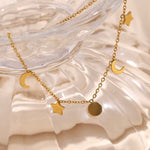 Load image into Gallery viewer, 18kt Gold Plated Sun Star and Moon Dainty Charm Bracelet, August