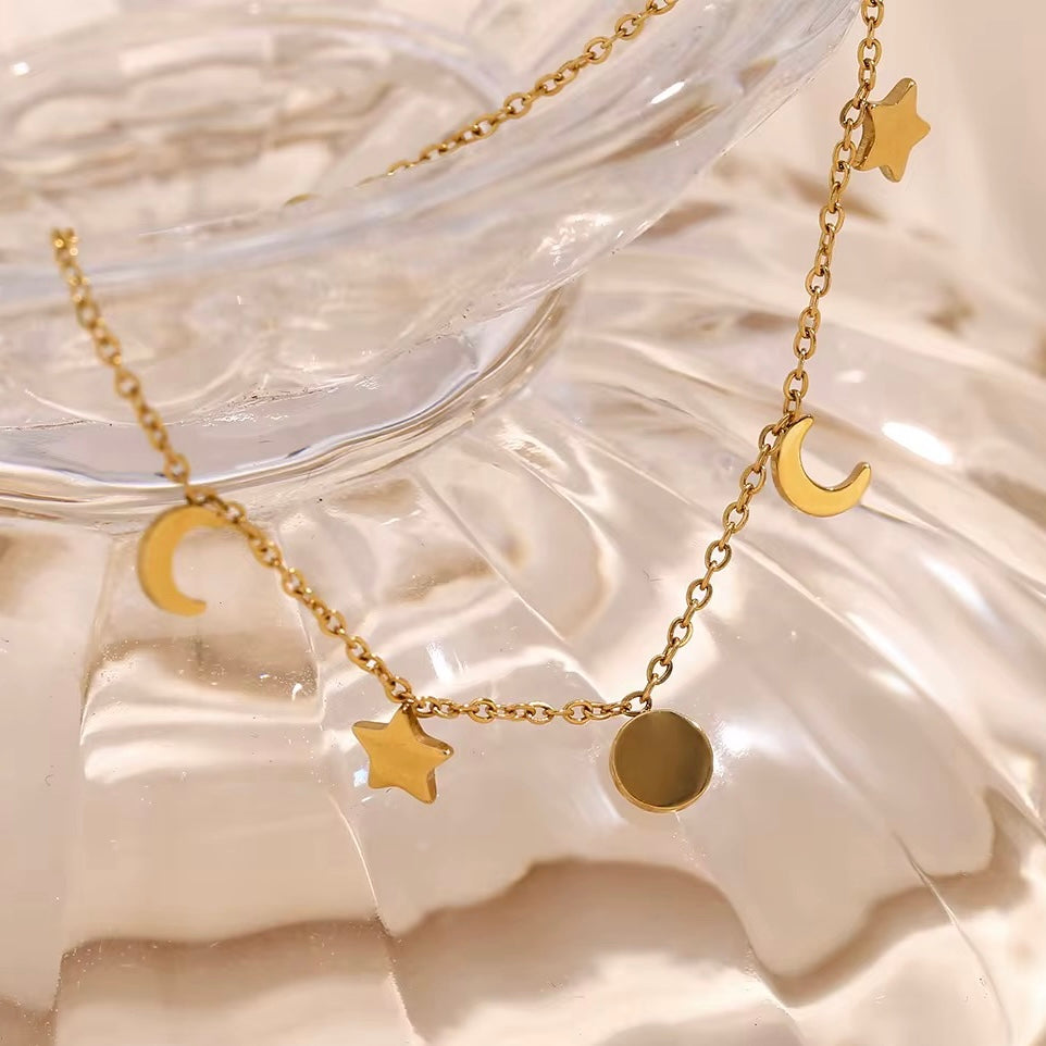 18kt Gold Plated Sun Star and Moon Dainty Charm Bracelet, August