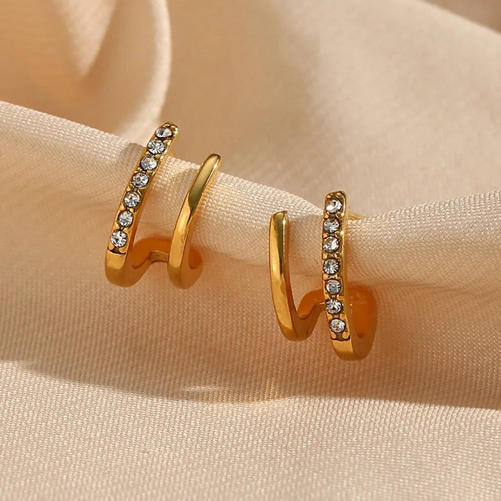 18KT Gold Plated 2 In 1 Piercing Earrings, Irena - Inaya Accessories