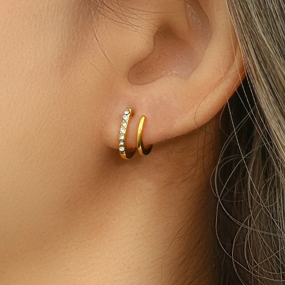 18kt gold plated 2 in 1 piercing earrings, irena inaya accessories