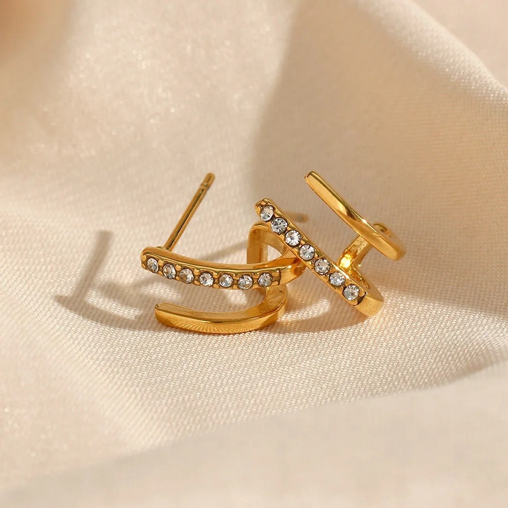 18KT Gold Plated 2 In 1 Piercing Earrings, Irena - Inaya Accessories