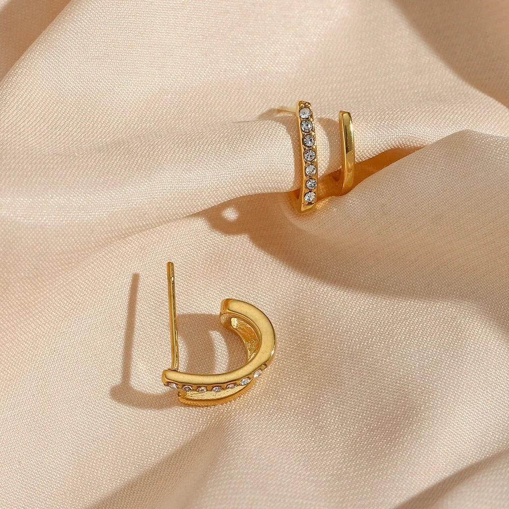 18KT Gold Plated 2 In 1 Piercing Earrings, Irena - Inaya Accessories