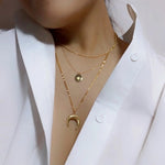 Load image into Gallery viewer, 18Kt Gold Plated moon and star charmed triple layered necklace