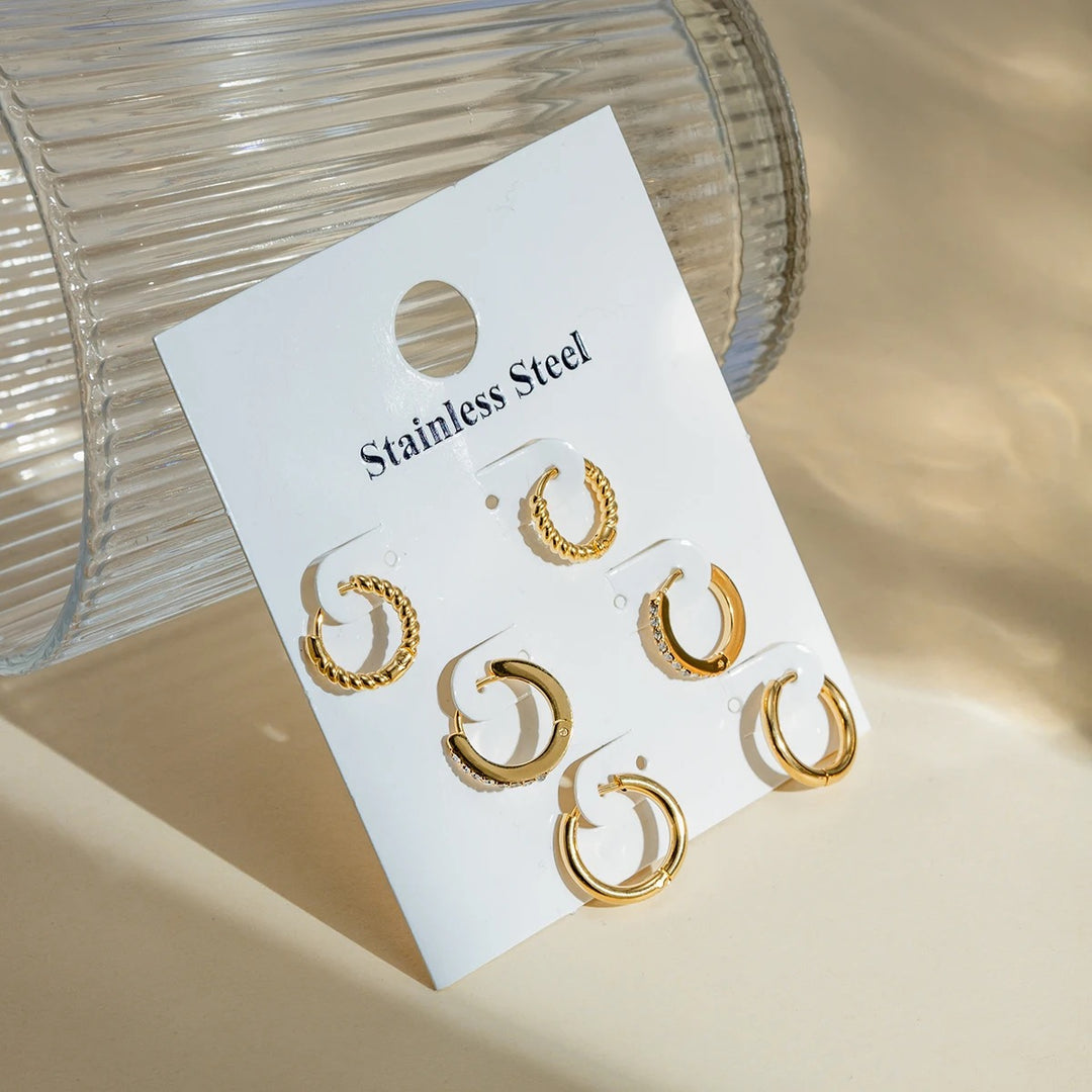 18Kt Gold Plated Monsoon set of three Classic and Textured Hoop Earrings, Marina