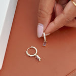 Load image into Gallery viewer, 18kt Gold Plated Cubic Zirconia Studded Rectangle Rhinstone Hoop Earrings, Nessa