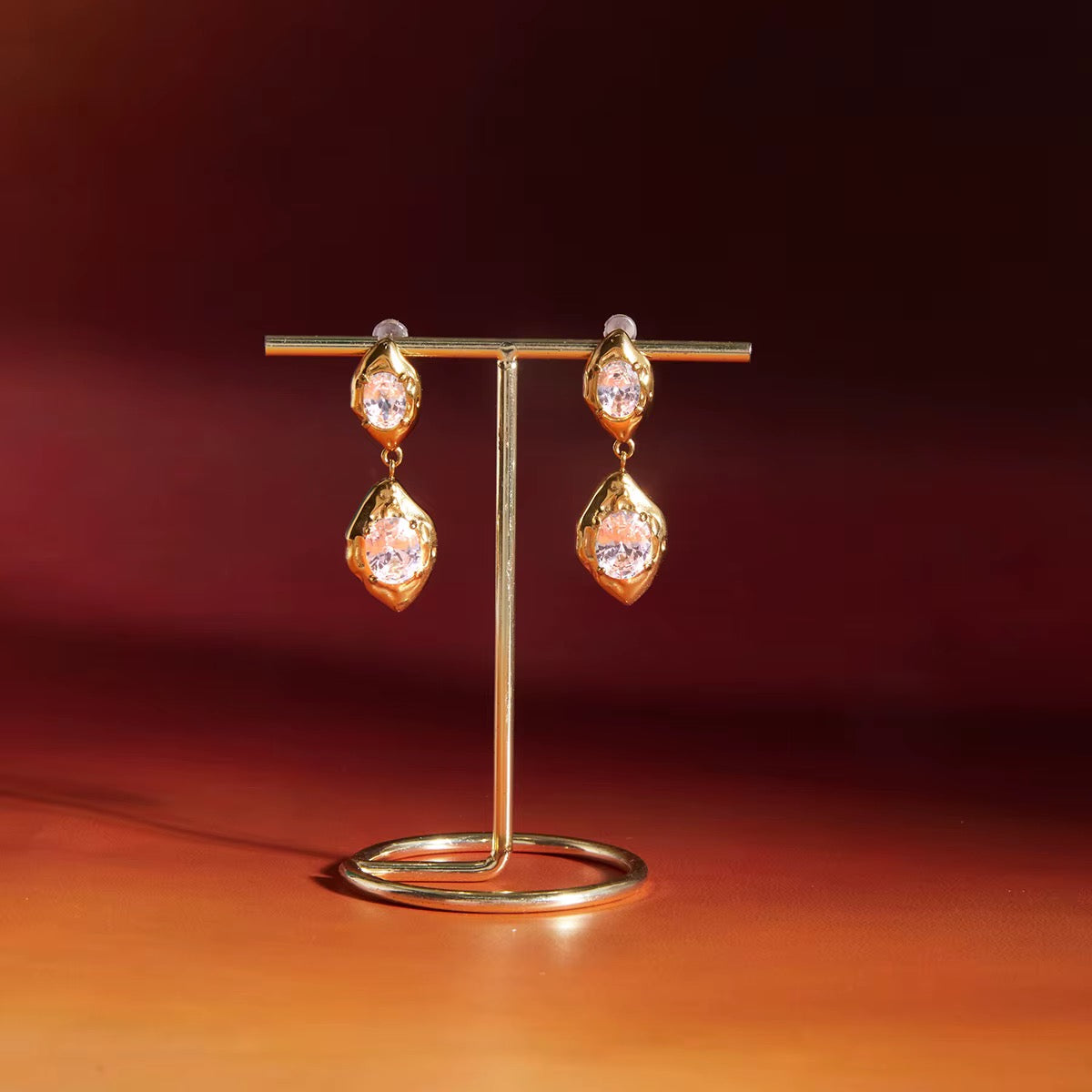 18kt gold plated hammered oval crystal drop earrings, dora