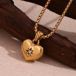 Load image into Gallery viewer, 18kt Gold Plated Zircon Heart Lock Pendant Necklace With Rope Chain, Aditi