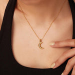Load image into Gallery viewer, 18kt Gold Plated Zircon Studded Moon Charm Pendant Necklace, Luna