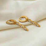 Load image into Gallery viewer, 18kt Gold Plated Cubic Zirconia Rain Drop Round Hoop Earrings, Pandora