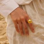 Load image into Gallery viewer, 18kt Gold Plated Hammered Statement Open Ring, Pebble - Inaya Accessories
