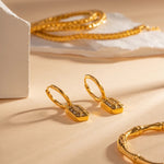 Load image into Gallery viewer, 18Kt Gold Plated Rectangle Inlaid Zircon Earrings, Blair - Inaya Accessories