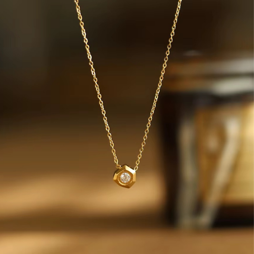 18KT Gold Plated Minimal Geometric Diamond Stainless Steel Waterproof Necklace, Aaria