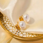 Load image into Gallery viewer, 18KT Gold Plated Stainless Steel Bold Pearl Drop Stud Earrings for Women, Blythe (pre-order)
