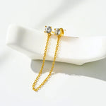 Load image into Gallery viewer, 18KT Gold Plated Dainty Zircon Studded Droplet Double Piercing Stainless Steel Waterproof Earrings, Mist