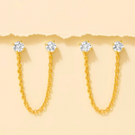 Load image into Gallery viewer, 18KT Gold Plated Dainty Zircon Studded Droplet Double Piercing Stainless Steel Waterproof Earrings, Mist