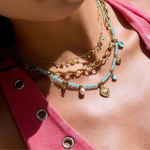 Load image into Gallery viewer, Candy Necklace, 18KT Gold Plated Stainless Steel Heart, Beads and Butterfly Charm Rope Necklace