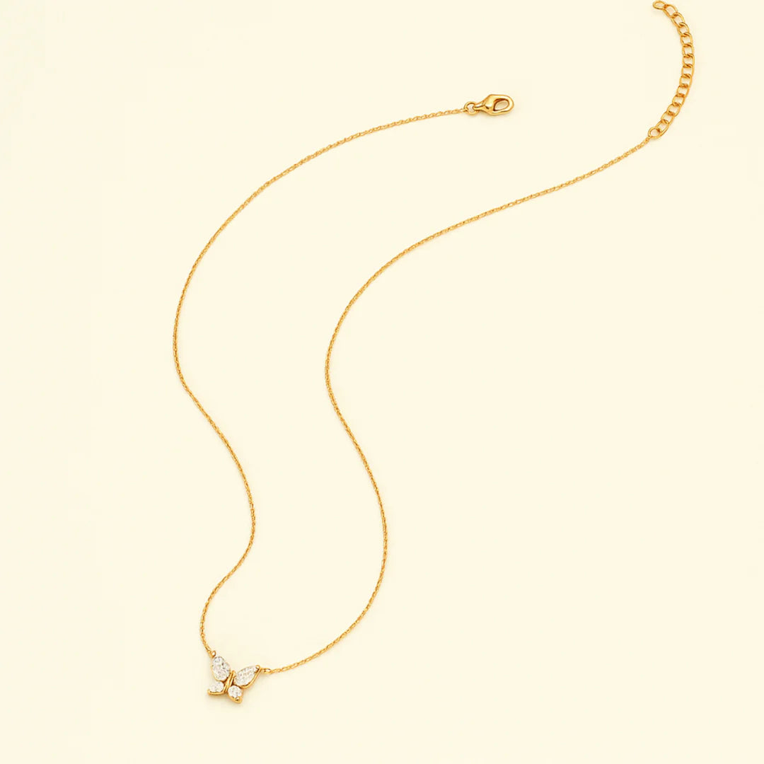 18KT Gold Plated Minimal Zircon Butterfly Stainless Steel Waterproof Pendant Necklace, Elara