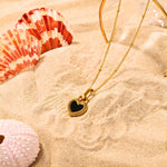 Load image into Gallery viewer, 18KT Gold Plated Stainless Steel Black Enamel Heart Pendant Necklace for Women, Felicity