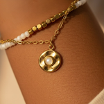 Load image into Gallery viewer, Fiesta Bracelet, 18KT Gold Plated Stainless Steel White & Gold Retro Beads & Moonstone Layered Bracelet