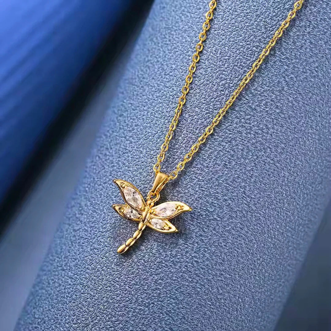 18kt gold plated minimal flutter butterfly stainless steel waterproof pendant necklace, flutter