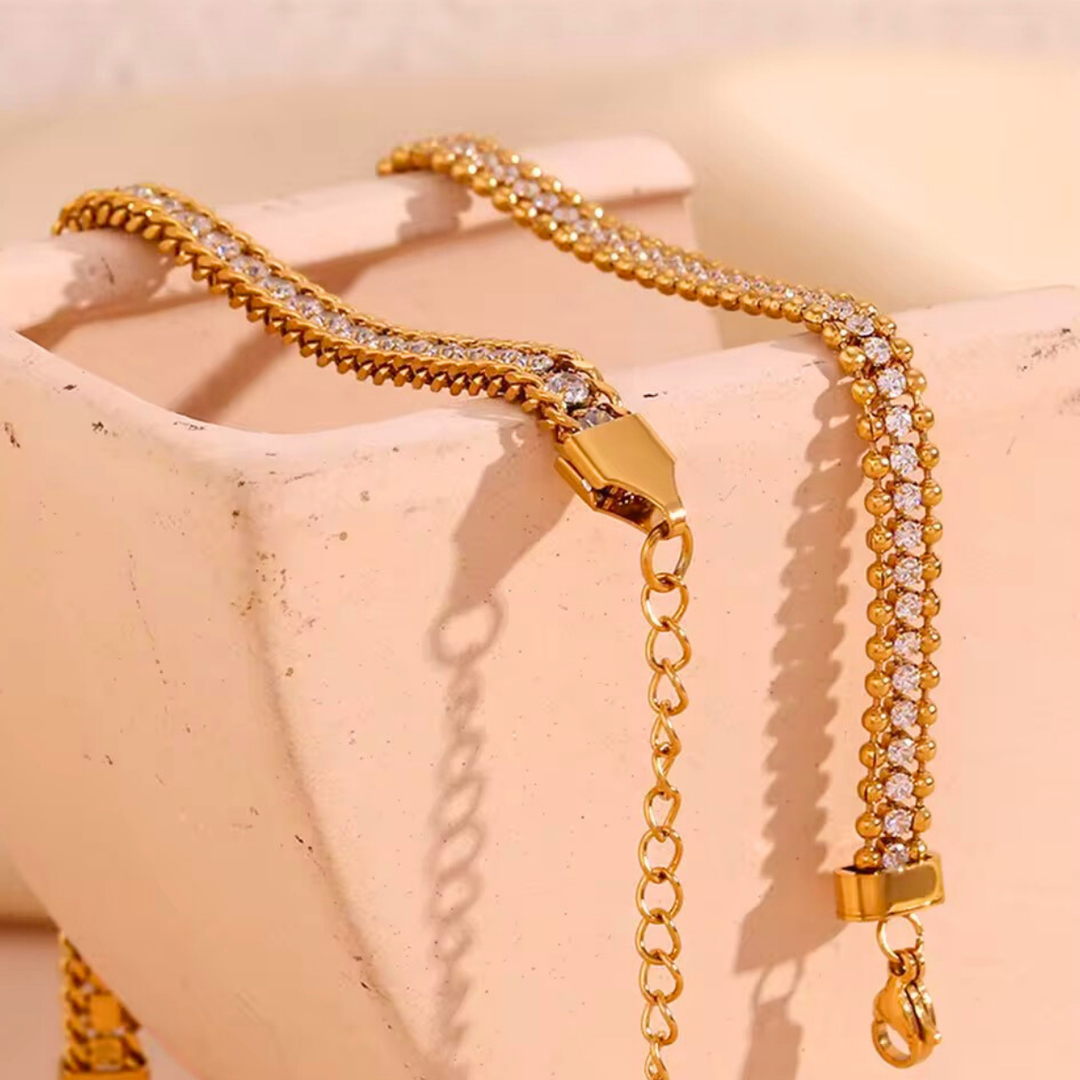 18 KT Gold Plated Stainless Steel Bead & Zircon stackable tennis bracelet, Glaze