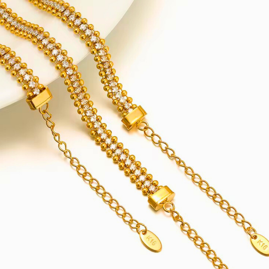 18 KT Gold Plated Stainless Steel Bead & Zircon stackable tennis bracelet, Glaze