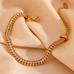 Load image into Gallery viewer, 18 KT Gold Plated Stainless Steel Bead & Zircon stackable tennis bracelet, Glaze