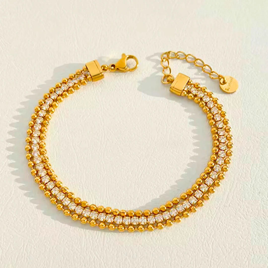 18 KT Gold Plated Stainless Steel Bead & Zircon stackable tennis bracelet, Glaze