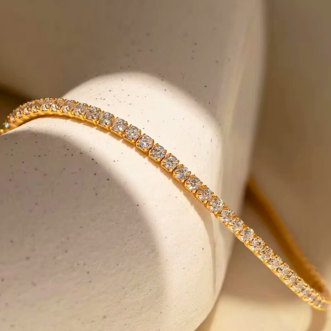 18 KT Gold Plated Stainless Steel Sleek Tennis Bracelet, Halo