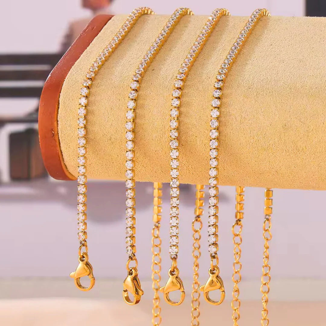 18 KT Gold Plated Stainless Steel Sleek Tennis Bracelet, Halo