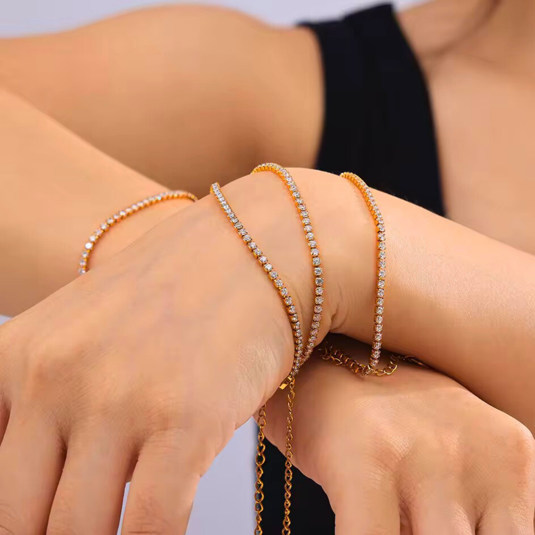 18 KT Gold Plated Stainless Steel Sleek Tennis Bracelet, Halo