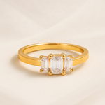 Load image into Gallery viewer, Inaya Modern Festive 18KT Gold Plated Tripple Baguette White Zircon Solitaire Finger Ring, Isha