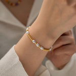 Load image into Gallery viewer, Joy Bracelet, 18KT Gold Plated Stainless Steel Pearls & Gold Beads Bracelet