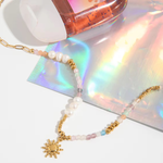 Load image into Gallery viewer, Juliana Necklace, 18KT Gold Plated Stainless Steel Freshwater Pearls & Rainbow Gemstones Sun Pendant Necklace
