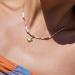 Load image into Gallery viewer, Juliana Necklace, 18KT Gold Plated Stainless Steel Freshwater Pearls & Rainbow Gemstones Sun Pendant Necklace