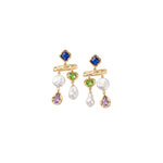 Load image into Gallery viewer, 18KT Gold Plated Multi Gemstone Heart & Pearl Chandelier Earrings, Juno