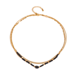 Load image into Gallery viewer, Kaleido Necklace, 18KT Gold Plated Stainless Steel Triple Layered Black Crystal Stone & Beads Necklace