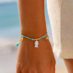 Load image into Gallery viewer, Knotty Bracelet, 18KT Gold Plated Stainless Steel Beach & Fish Charm Threaded Bracelet