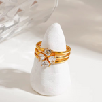 Load image into Gallery viewer, 18KT Gold Plated Set of 3 Stackable Diamond Heart Stainless Steel Waterproof Rings, Lyra
